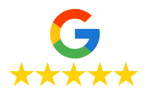 Google logo with five stars, illustrating the Google reviews link