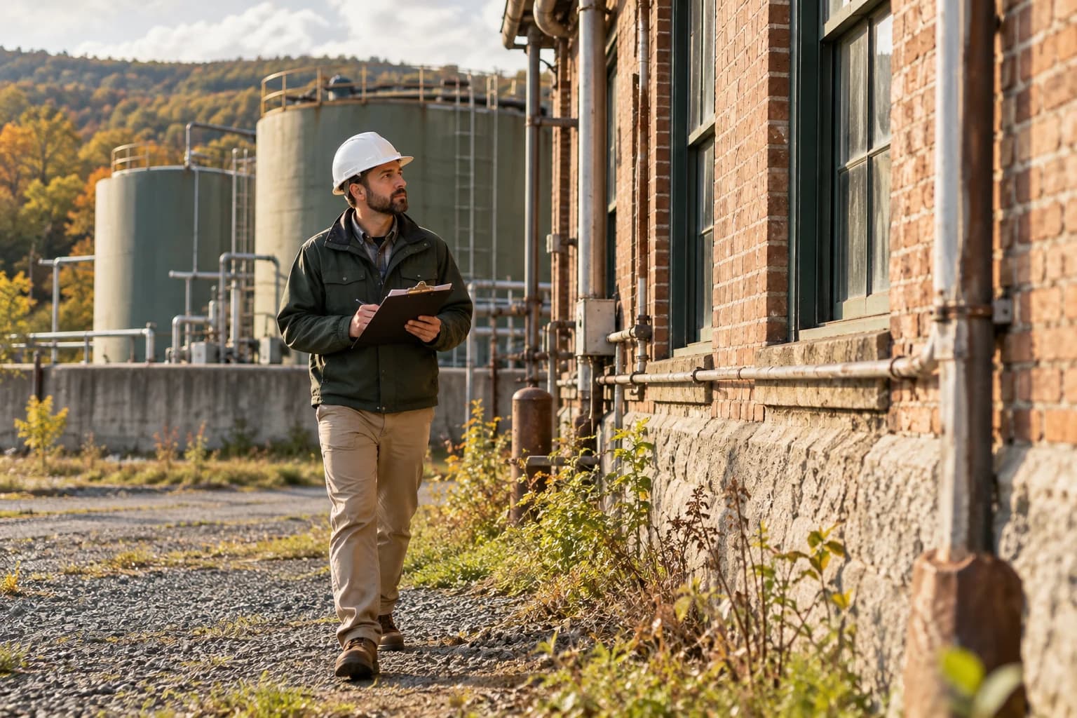 Illustration: A professional documenting exterior building conditions during a property walkthrough
