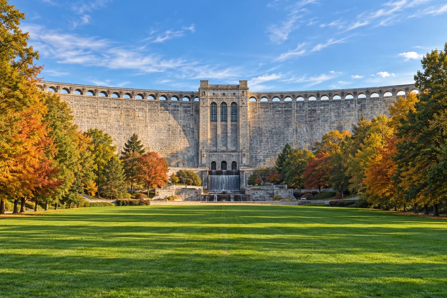 AI-generated landscape inspired by Kensico Dam in Westchester County, New York