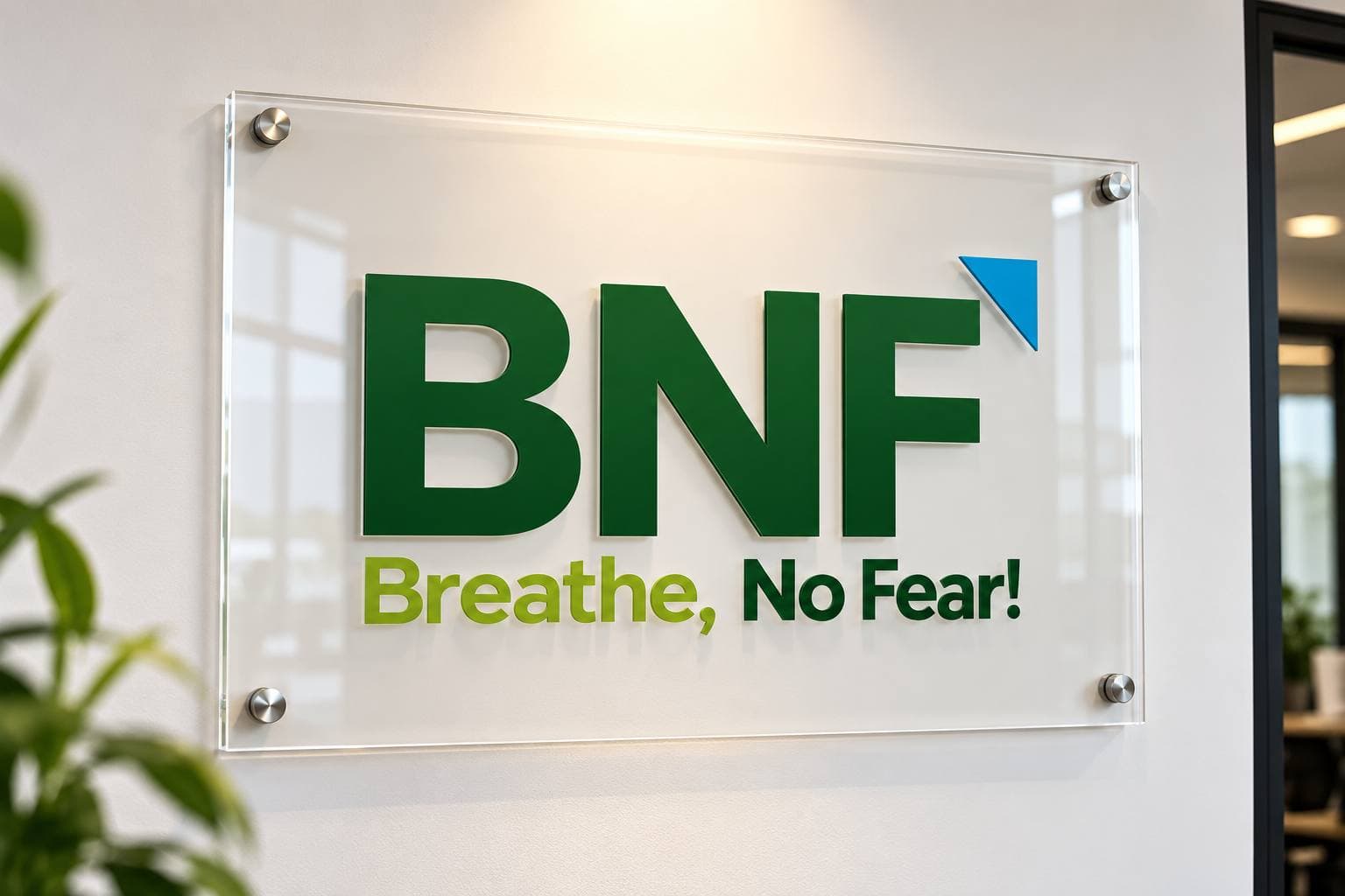 BNF wall sign displaying the Breathe, No Fear! brand slogan
