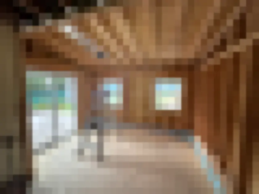 Unfinished residential room with exposed timber framing and a ladder.