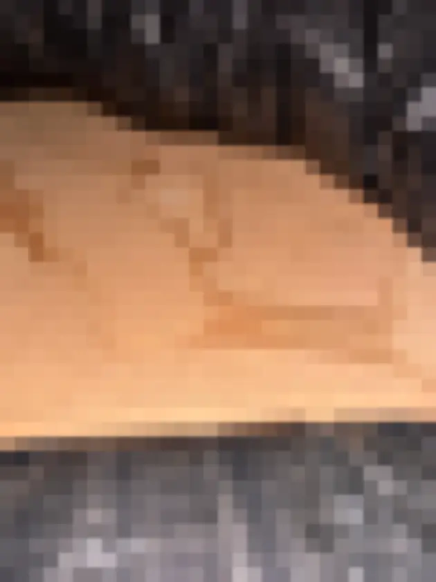 Photograph showing irregular light brown patch on dark roofing or membrane material